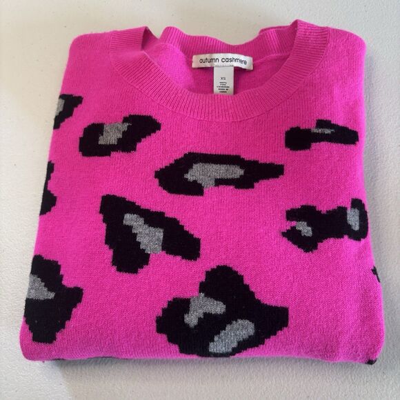 Autumn Cashmere Women's Size XS Pure Cashmere Sweater Pink - Leopard Spots - Picture 10 of 10